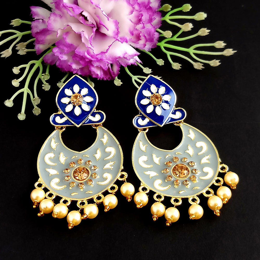 Woma Kundan Blue Meenakari Dangler Earrings