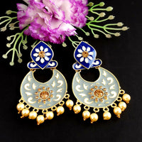 Woma Kundan Blue Meenakari Dangler Earrings