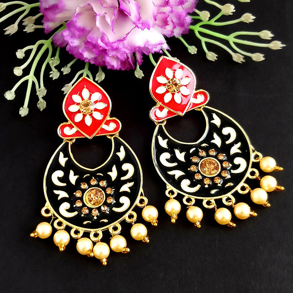 Woma Kundan Black Meenakari Dangler Earrings