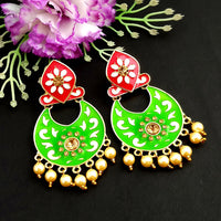 Woma Kundan Green Meenakari Dangler Earrings