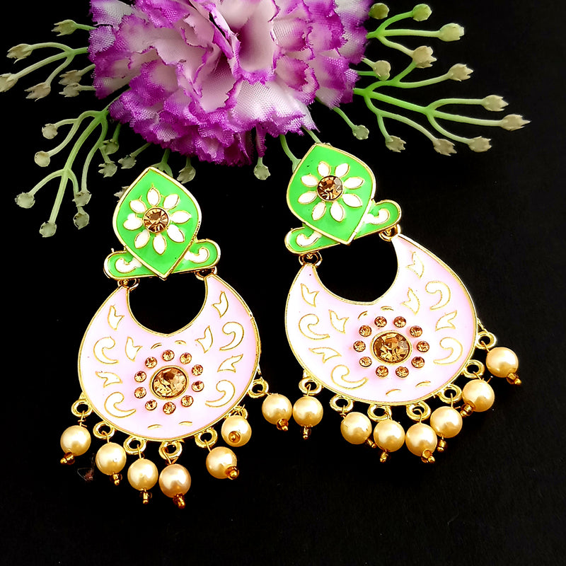 Woma Kundan Green Meenakari Dangler Earrings