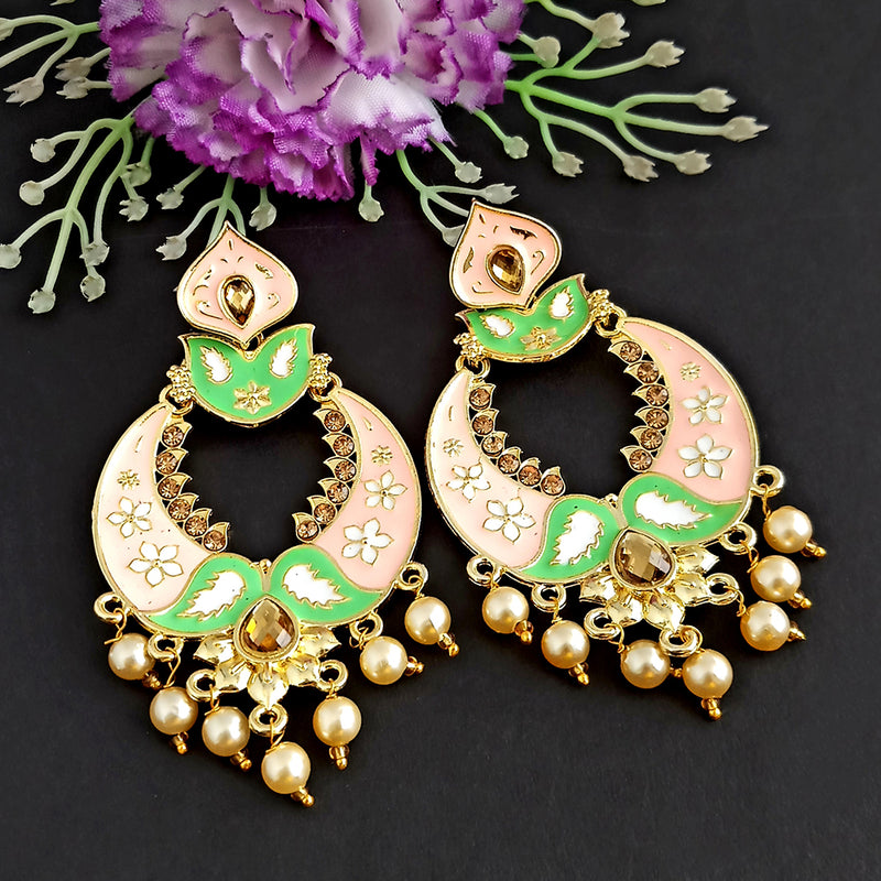 Woma Kundan Green Meenakari Dangler Earrings