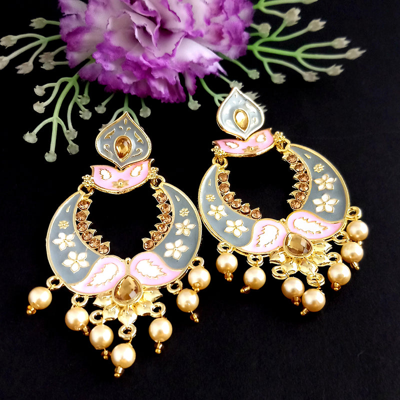 Woma Kundan Grey Meenakari Dangler Earrings