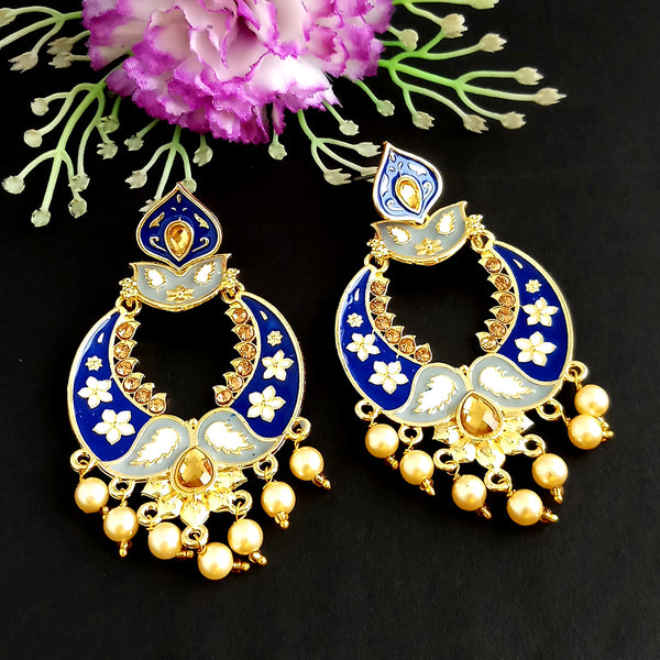 Woma Kundan Blue Meenakari Dangler Earrings