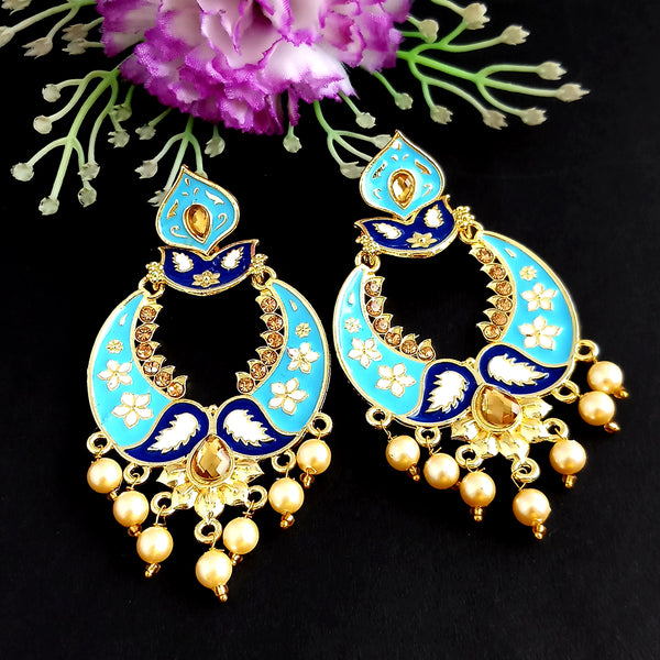 Woma Kundan Blue Meenakari Dangler Earrings