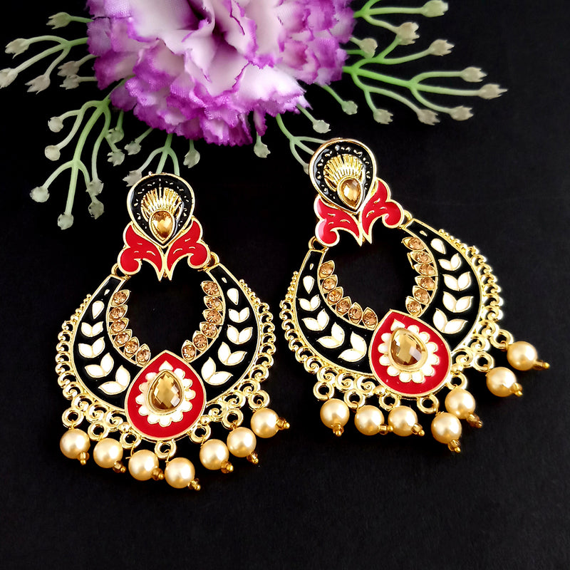 Woma Kundan Black Meenakari Dangler Earrings