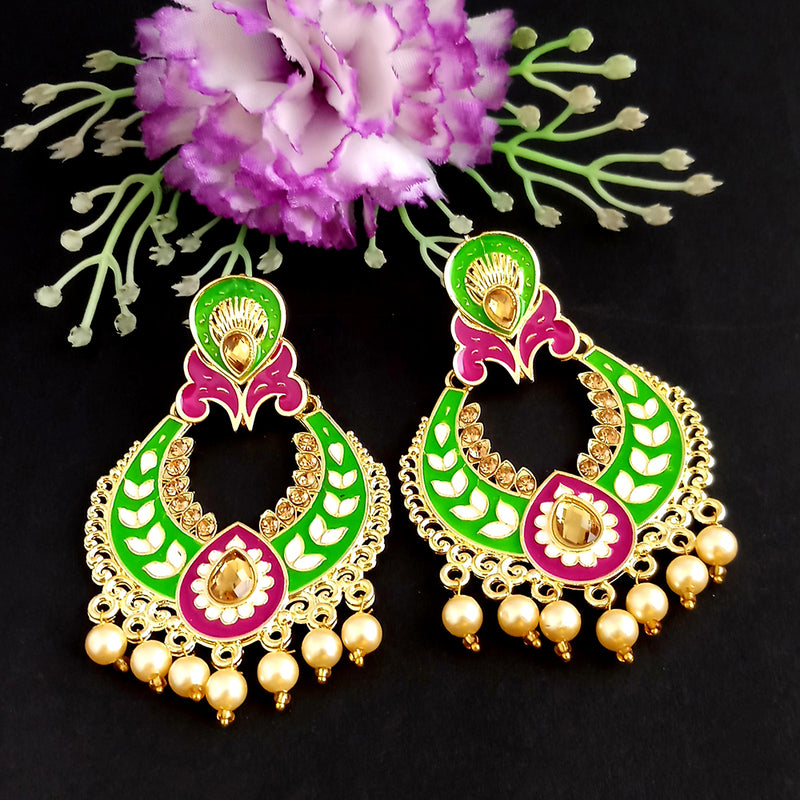 Woma Kundan Green Meenakari Dangler Earrings