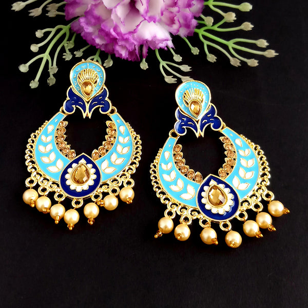 Woma Kundan Blue Meenakari Dangler Earrings