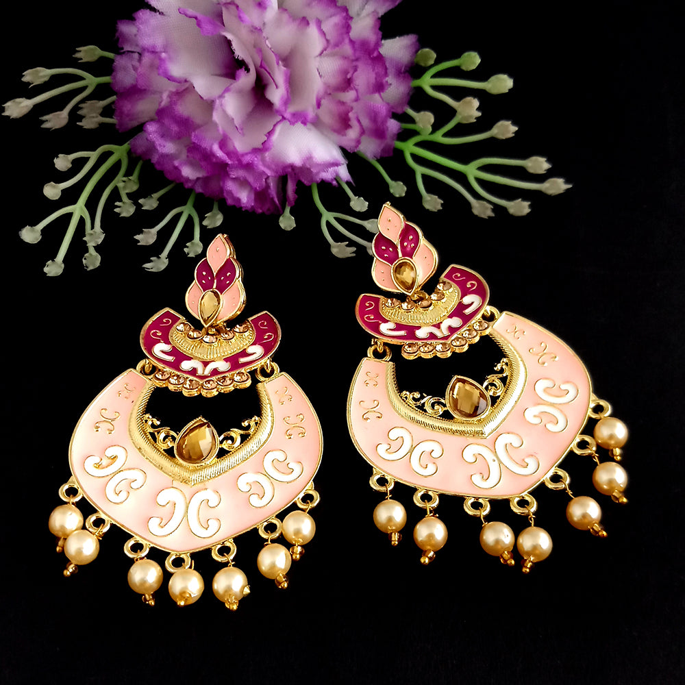 Woma Kundan Peach Meenakari Dangler Earrings