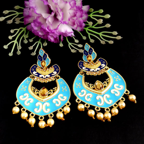 Woma Kundan Blue Meenakari Dangler Earrings