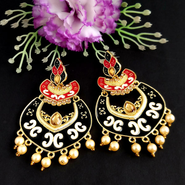 Woma Kundan Black Meenakari Dangler Earrings