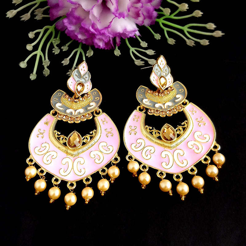 Woma Kundan Pink Meenakari Dangler Earrings