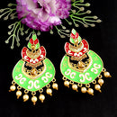 Woma Kundan Green Meenakari Dangler Earrings