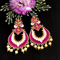 Woma Kundan Pink Meenakari Dangler Earrings