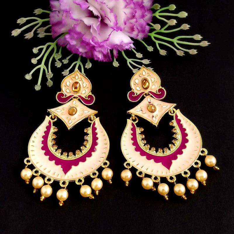 Woma Kundan Peach Meenakari Dangler Earrings