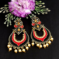 Woma Kundan Black and Red Meenakari Dangler Earrings