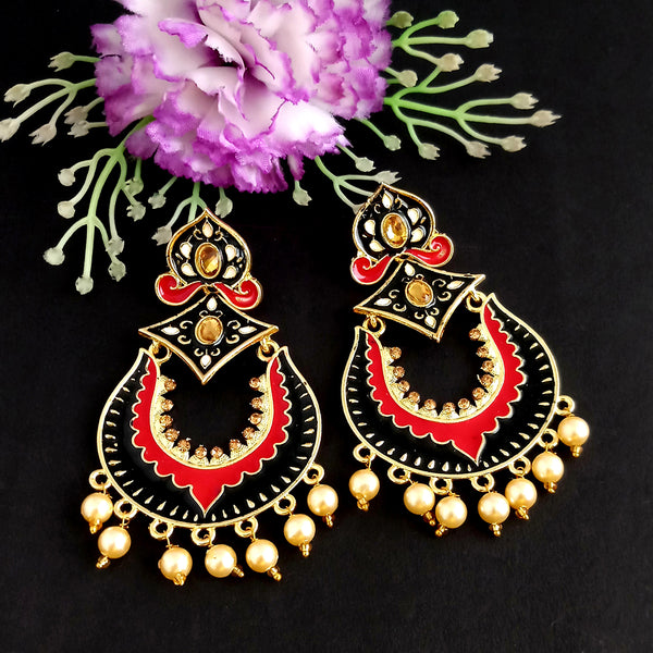 Woma Kundan Black and Red Meenakari Dangler Earrings