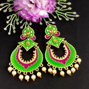 Woma Kundan Green and Pink Meenakari Dangler Earrings