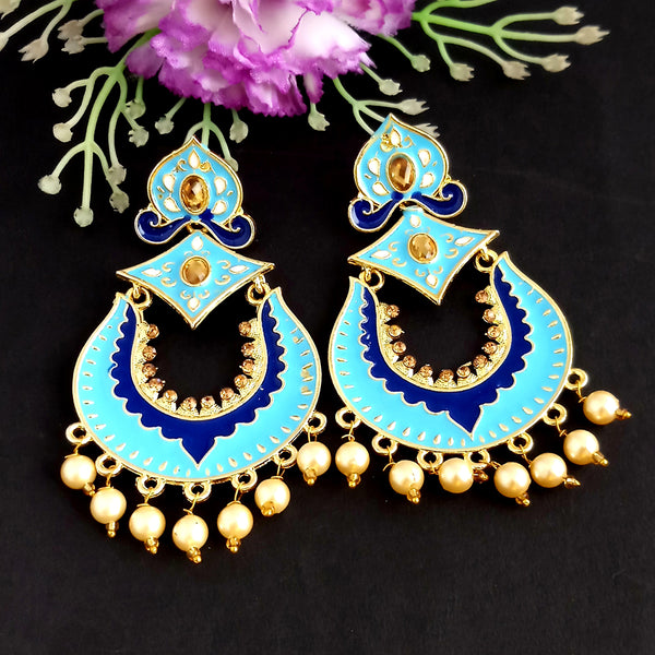 Woma Kundan Blue Meenakari Dangler Earrings