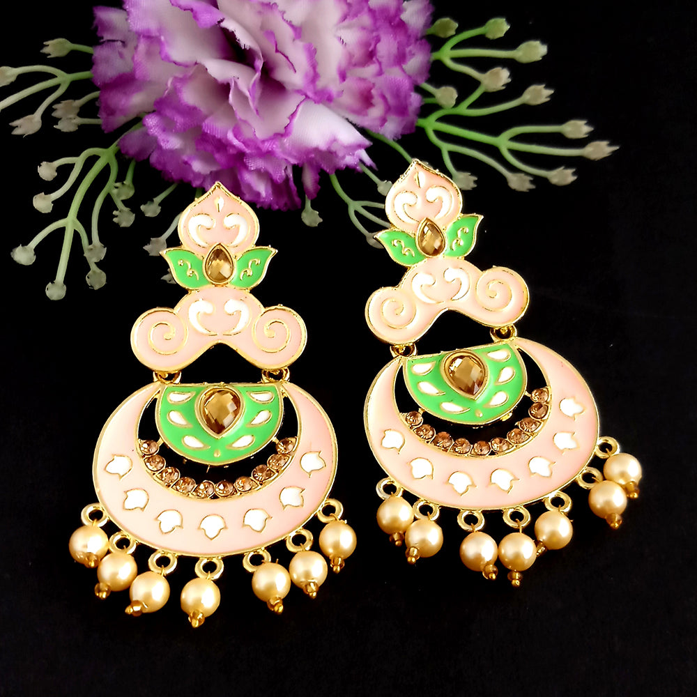 Woma Kundan Peach Meenakari Dangler Earrings