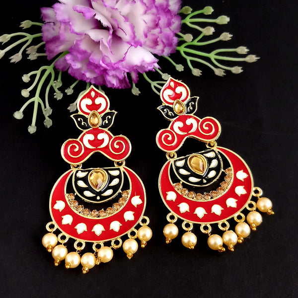 Woma Kundan Red Meenakari Dangler Earrings