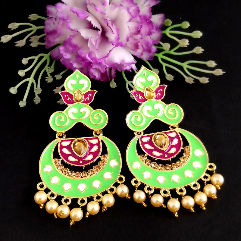 Woma Kundan Green Meenakari Dangler Earrings