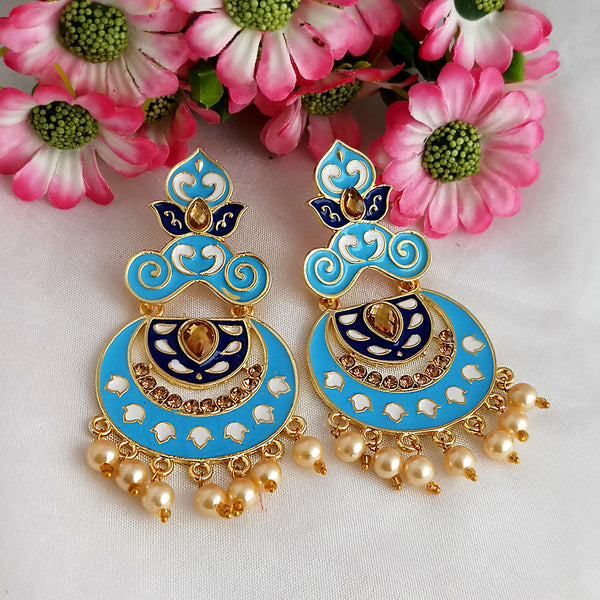 Woma Kundan Blue Meenakari Dangler Earrings