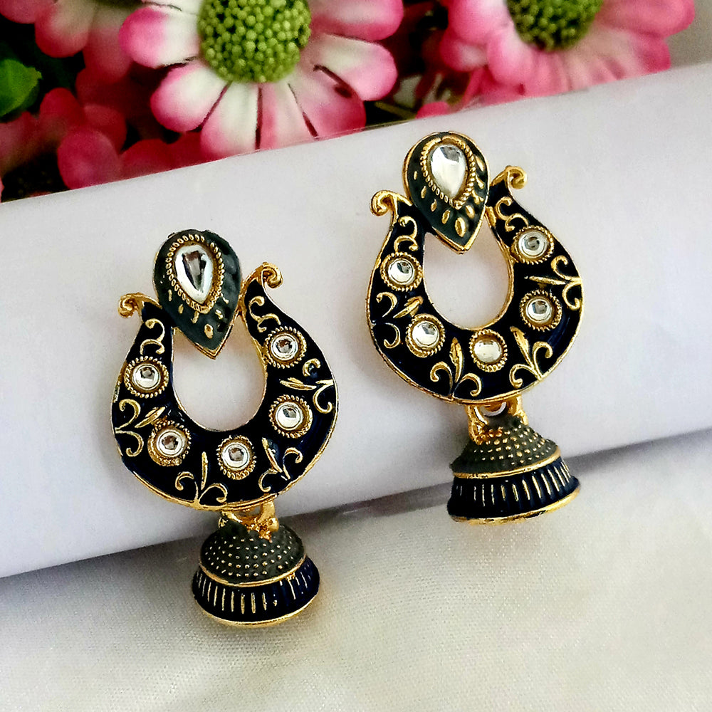 Woma Blue Matte Meenakari Jhumki Earrings