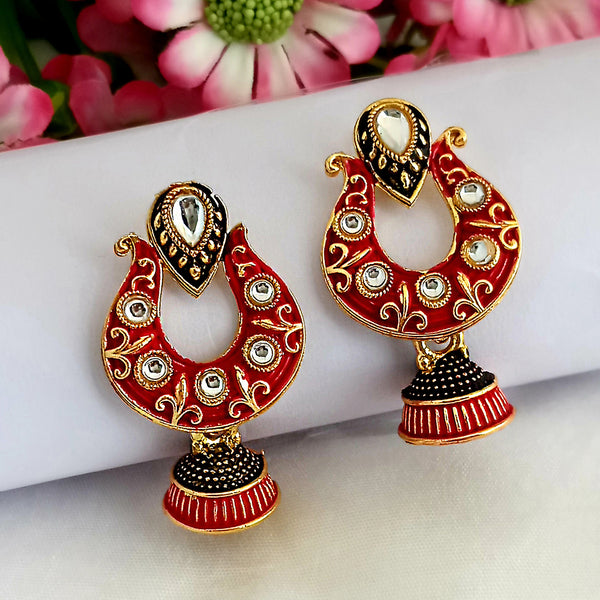 Woma Maroon Matte Meenakari Jhumki Earrings