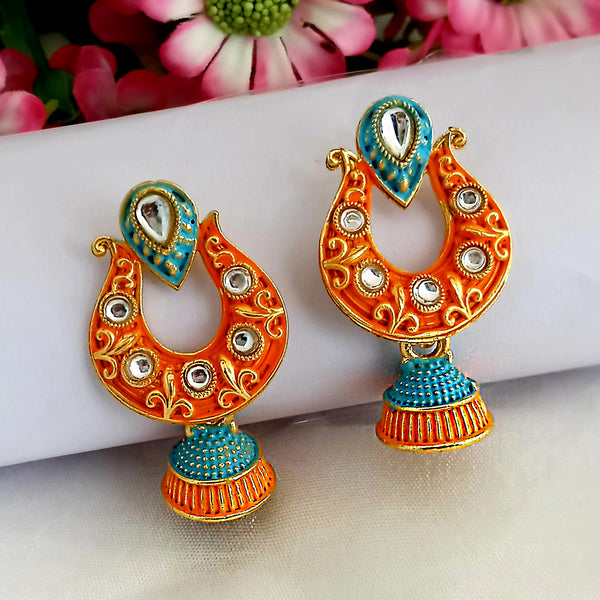 Woma Matte Orange Meenakari Jhumki Earrings