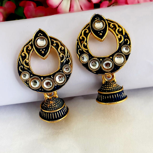 Woma Matte Black Meenakari Jhumki Earrings