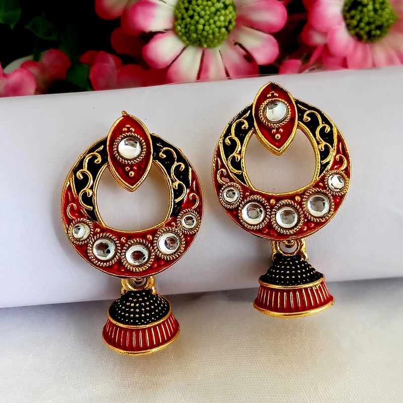 Woma Matte Red Meenakari Jhumki Earrings