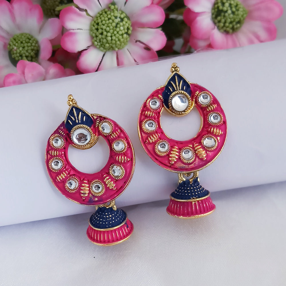 Woma Matte Pink Meenakari Jhumki Earrings