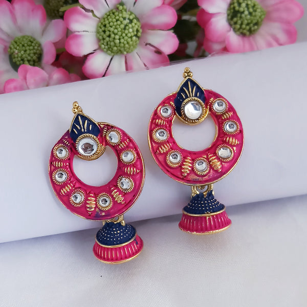 Woma Matte Pink Meenakari Jhumki Earrings