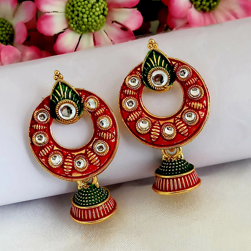 Woma Matte Red Meenakari Jhumki Earrings