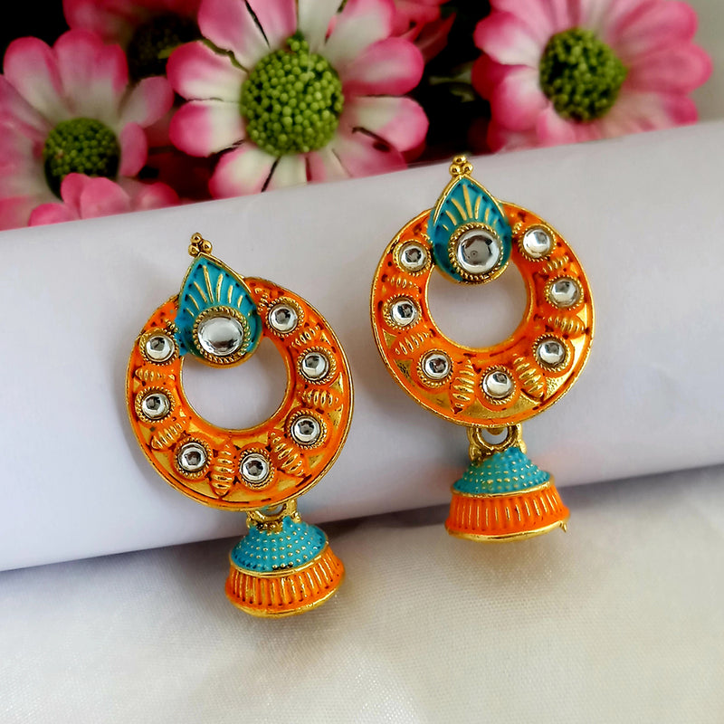 Woma Orange Matte Meenakari Jhumki Earrings