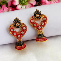 Woma Matte Red Meenakari Jhumki Earrings