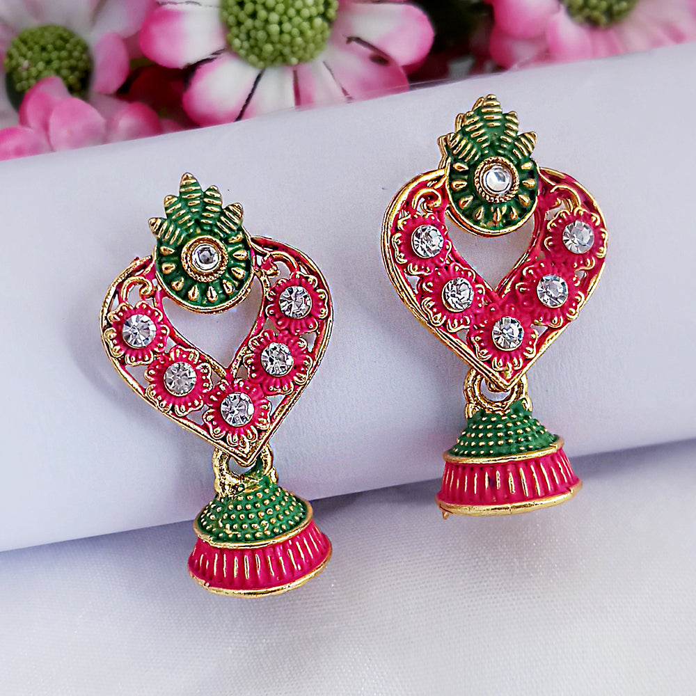 Woma Matte Pink Meenakari Jhumki Earrings