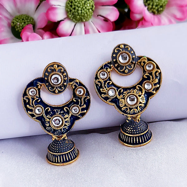 Woma Matte Black Meenakari Jhumki Earrings