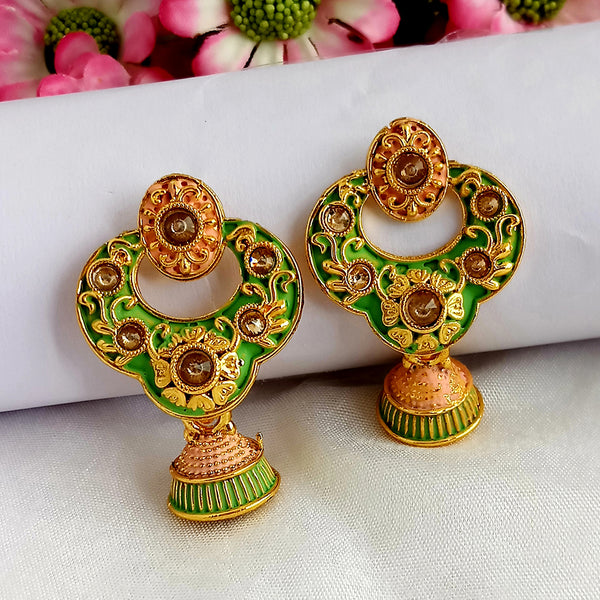 Woma Green Matte Meenakari Jhumki Earrings