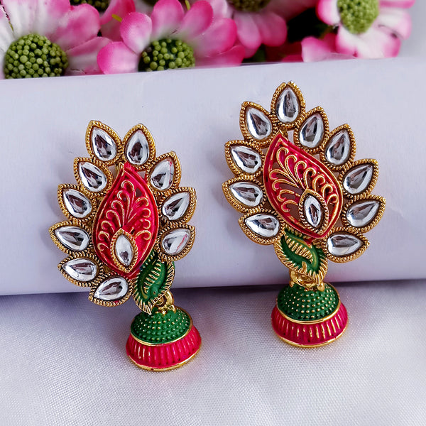 Woma Matte Meenakari Leaf Kundan Jhumki Earrings