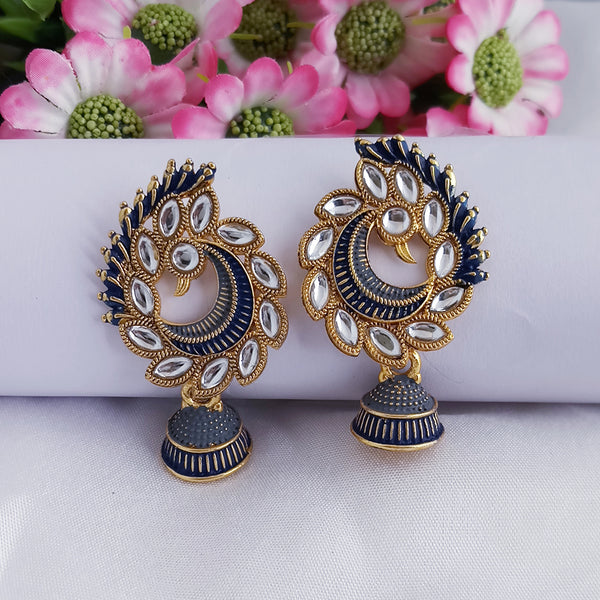 Woma Matte Black Meenakari Peacock Kundan Jhumki Earrings