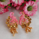 Woma Matte Pink Meenakari Kundan Peacock Earrings