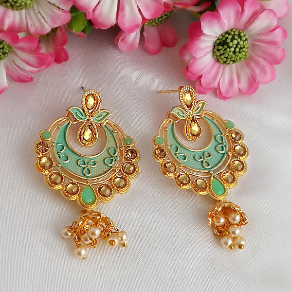 Woma Matte Green Meenakari Kundan Peacock Earrings