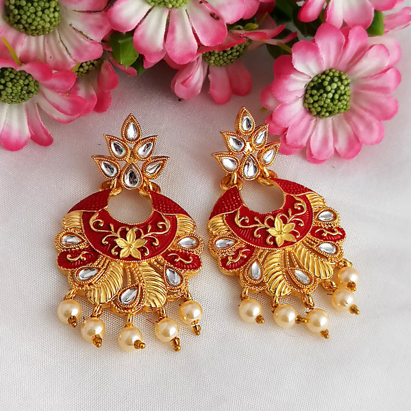 Woma Gold Plated Matte Maroon Meenakari Kundan Earrings