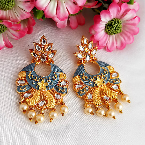 Woma Gold Plated Matte Blue Meenakari Kundan Earrings