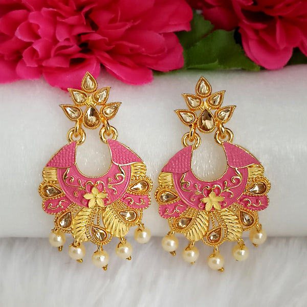 Woma Gold Plated Matte Pink Meenakari Kundan Earrings