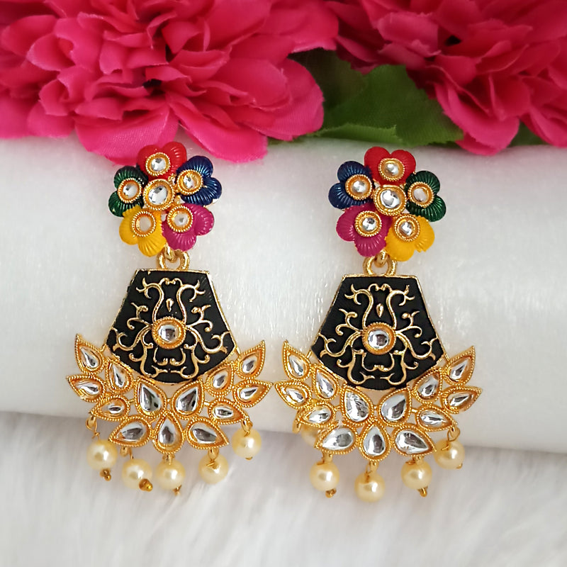 Woma Gold Plated Matte Black Meenakari Kundan Earrings