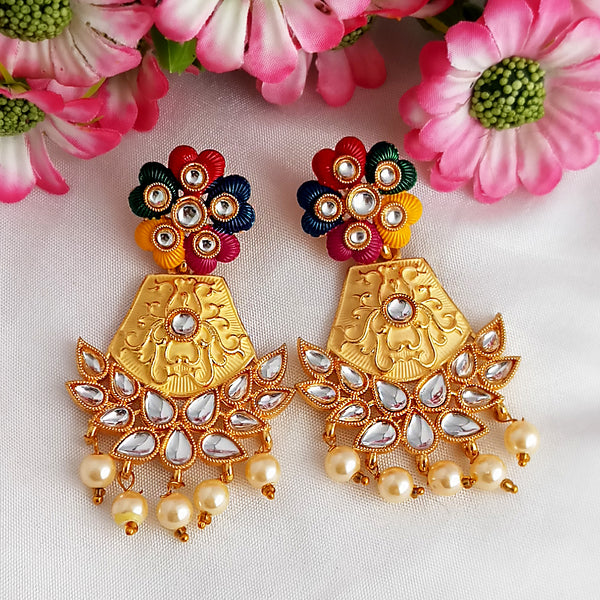 Woma Gold Plated Yellow Matte Meenakari Kundan Earrings