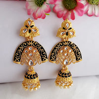 Woma Gold Plated Matte Black Meenakari Kundan Jhumka Earrings